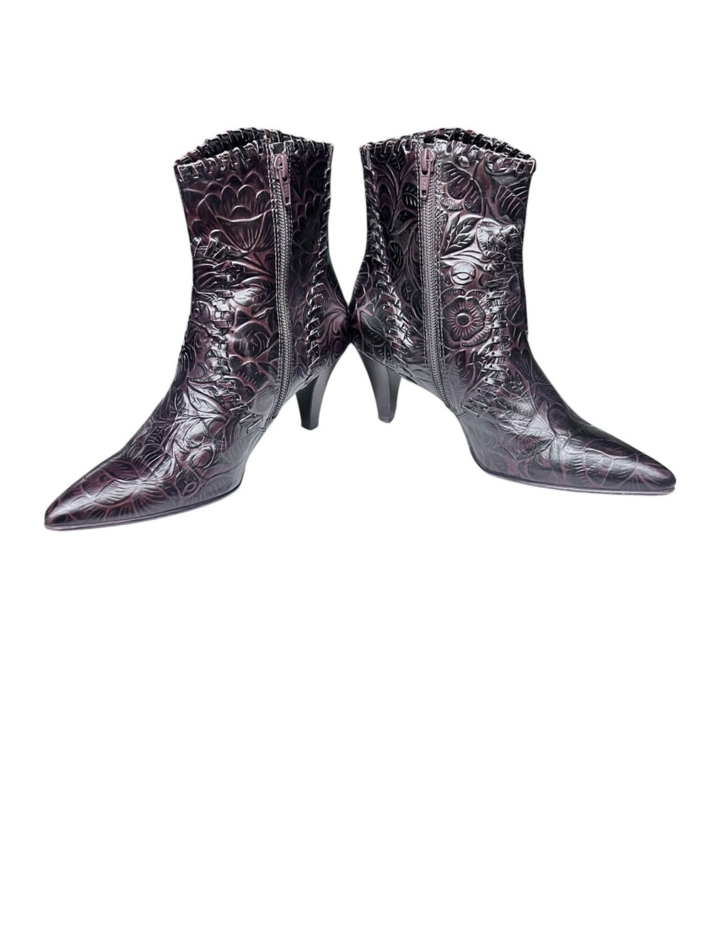 Antonio Melaini floral embossed leather boots size heels booties Sz 7 - Picture 6 of 7